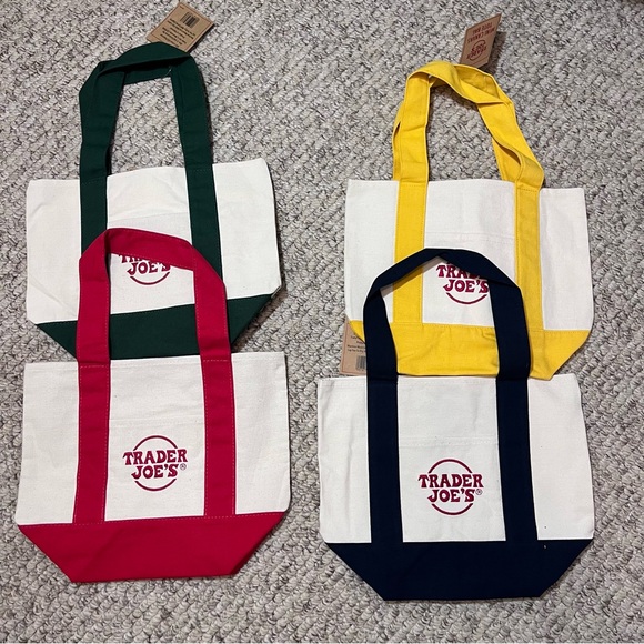 NWT Trader Joe's Mini Canvas Tote Bags SET OF 4 (red, blue, yellow, green) - Picture 3 of 11